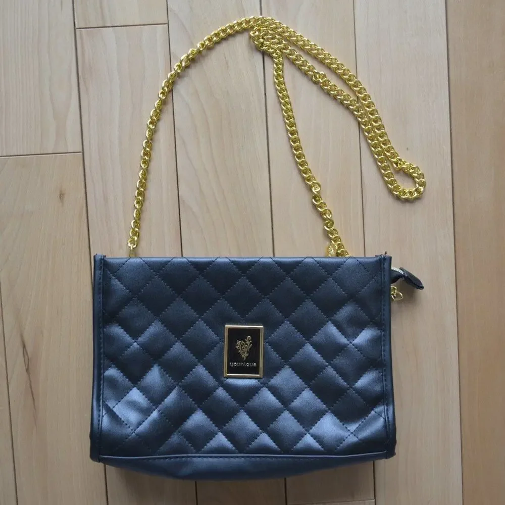 Younique Purse Crossbody Bag with Gold Chain Strap Black and Purple